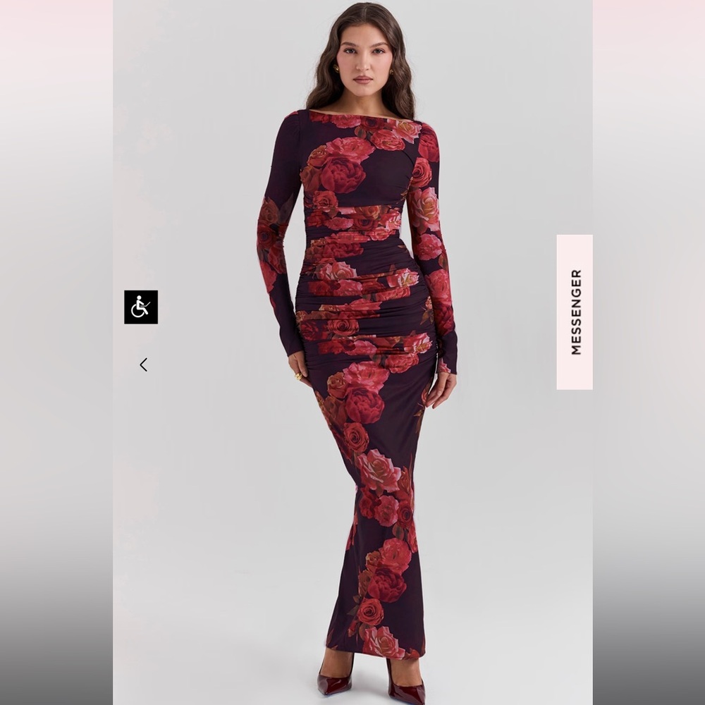 House of CB Lanetta Ruched Long Sleeve Maxi Dress Romantic Floral - Picture 4 of 9